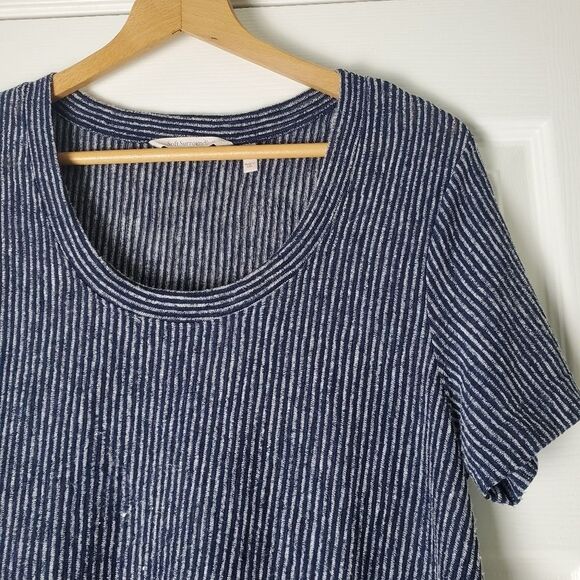 Soft Surroundings Navy Striped Short Sleeve Tee - Picture 3 of 6